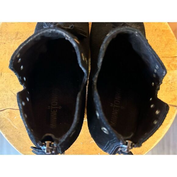 Minnetonka Boots Suede Leather Eyelets Back Zipper Open Toe Womens Size 7 - Picture 5 of 8